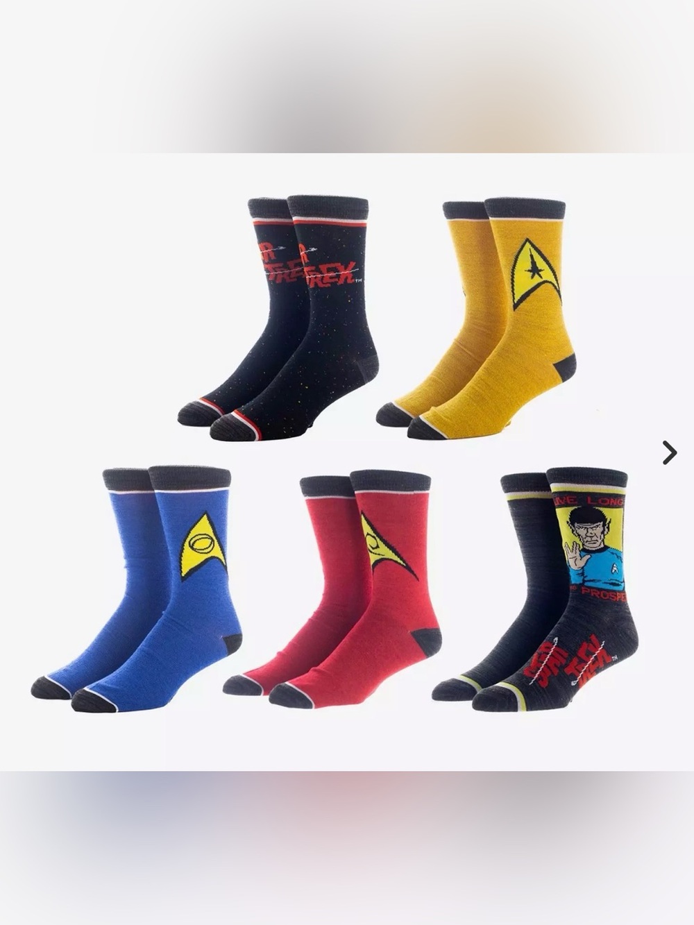 NWT Her Universe Star Trek Men’s crew socks 5 pair set shoes 8-12